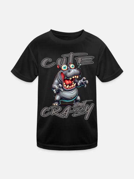 Motif drôle de bande dessinée hippopotame mignon mais fou - T-shirt sport Enfant - noir - Devant