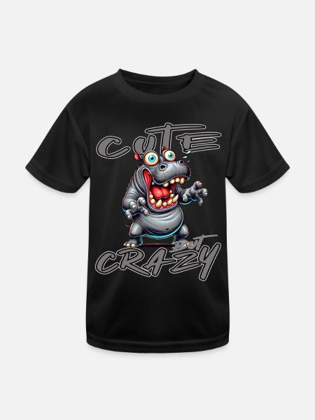 Motif drôle de bande dessinée hippopotame mignon mais fou - T-shirt sport Enfant - noir - Devant