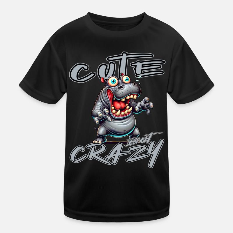 Cute but Crazy Hippo Comic Style Funny Motif - Kids Functional T-Shirt - black