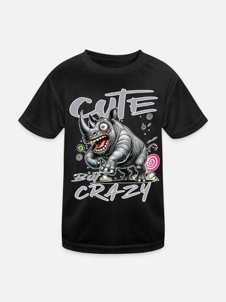 Cute but Crazy Rhino Comic Style Funny Motif - Kids Functional T-Shirt - black - Front