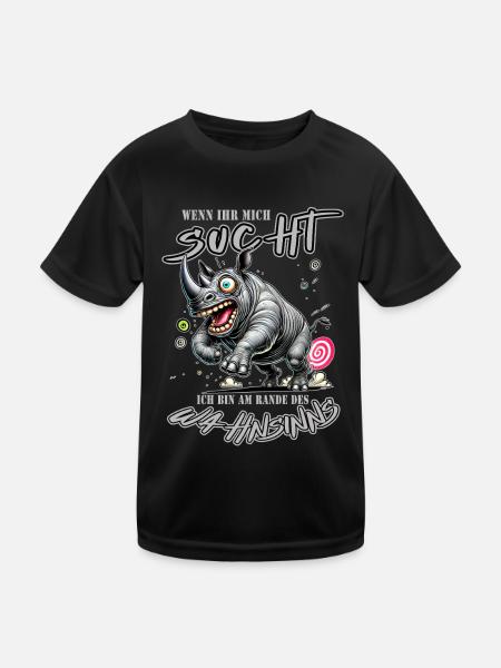 Crazy Rhino on the Edge of Madness Comic Style - Kids Functional T-Shirt - black - Front