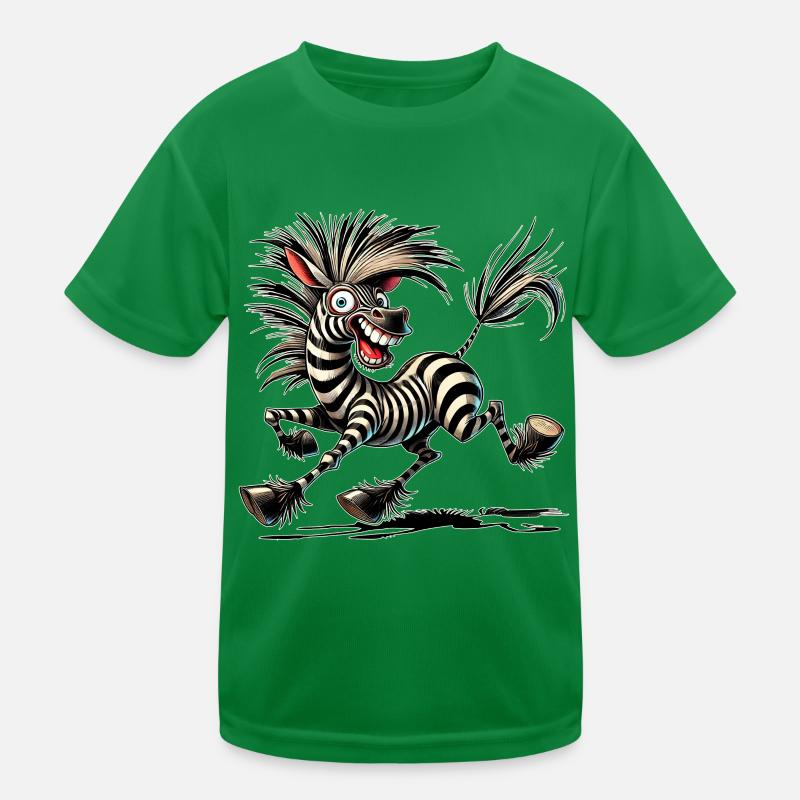 Crazy Zebra Comic Style Funny Animal Motif Kids Functional T-Shirt