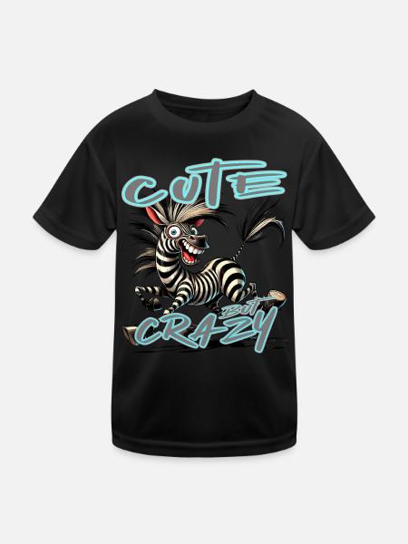 Cute but Crazy Zebra Comic Style Funny Motif - Kids Functional T-Shirt - black - Front