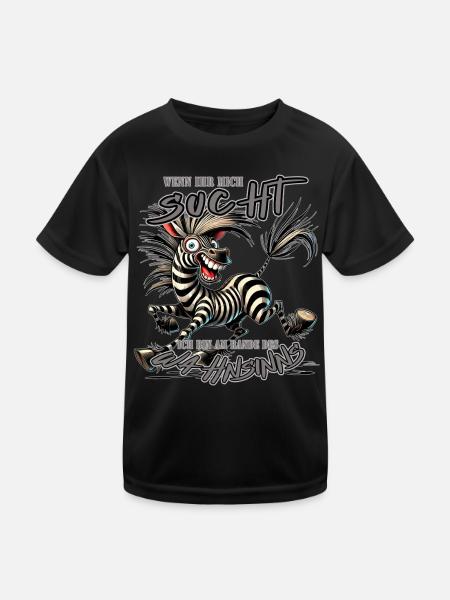 Verrücktes Zebra Wenn ihr mich sucht Wahnsinn - Kinder Funktions-T-Shirt - Schwarz - Vorne