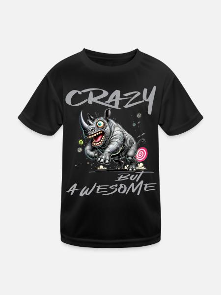 Style de bande dessinée de rhinocéros fou mais génial - T-shirt sport Enfant - noir - Devant