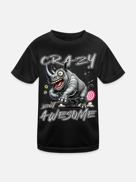 Crazy but Awesome Rhino Comic Style - Kids Functional T-Shirt - black - Front