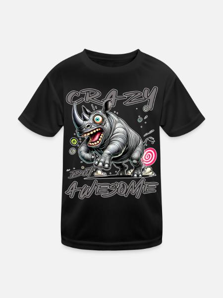 Style de bande dessinée de rhinocéros fou mais génial - T-shirt sport Enfant - noir - Devant