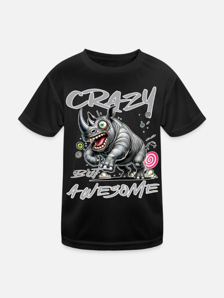 Style de bande dessinée de rhinocéros fou mais génial - T-shirt sport Enfant - noir - Devant