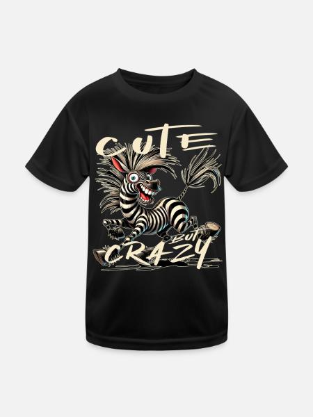 Cute but Crazy Zebra Comic Style Funny Motif - Kids Functional T-Shirt - black - Front