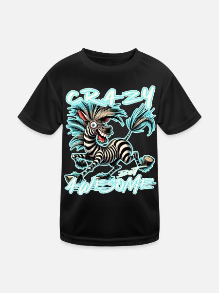 Crazy but Awesome Zebra Comic Style - Kids Functional T-Shirt - black - Front