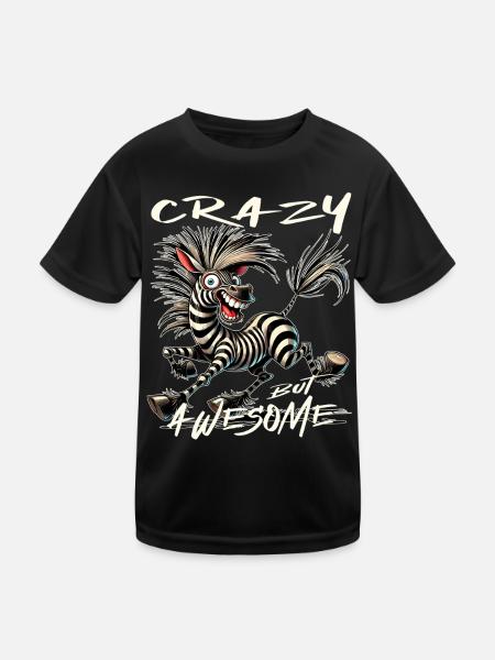Crazy but Awesome Zebra Comic Style - Kids Functional T-Shirt - black - Front
