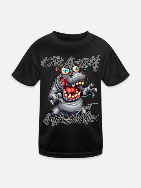 Crazy but Awesome Nilpferd Comic Stil - Kinder Funktions-T-Shirt - Schwarz - Vorne
