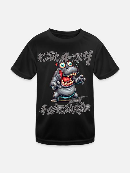 Crazy but Awesome Nilpferd Comic Stil - Kinder Funktions-T-Shirt - Schwarz - Vorne
