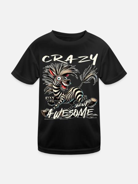 Crazy but Awesome Zebra Comic Style - Kids Functional T-Shirt - black - Front