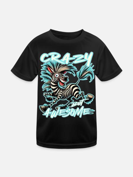 Crazy but Awesome Zebra Comic Style - Kids Functional T-Shirt - black - Front