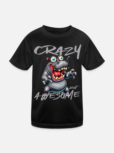 Crazy but Awesome Nilpferd Comic Stil - Kinder Funktions-T-Shirt - Schwarz - Vorne