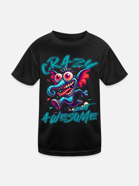 Crazy but Awesome Zebra Comic Style - Kids Functional T-Shirt - black - Front