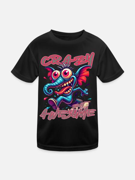 Crazy but Awesome - Style bande dessinée éléphant - T-shirt sport Enfant - noir - Devant