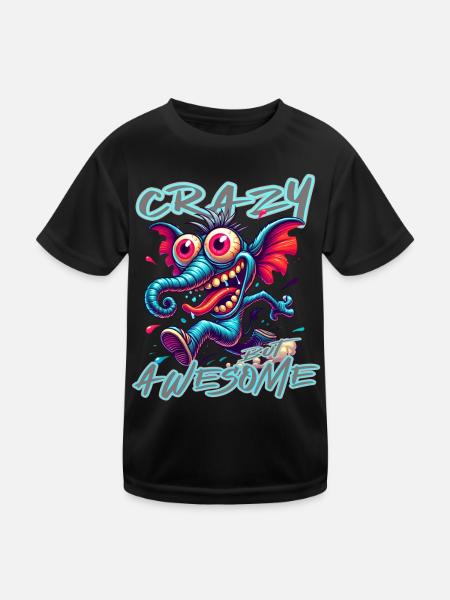 Style de bande dessinée d’éléphant fou mais génial - T-shirt sport Enfant - noir - Devant