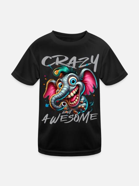 Style de bande dessinée d’éléphant fou mais génial - T-shirt sport Enfant - noir - Devant