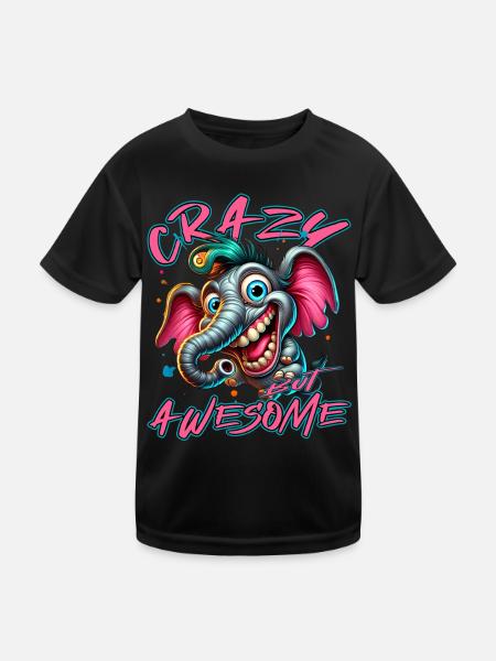 Style de bande dessinée d’éléphant fou mais génial - T-shirt sport Enfant - noir - Devant