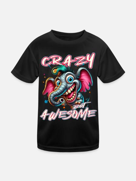 Style de bande dessinée d’éléphant fou mais génial - T-shirt sport Enfant - noir - Devant