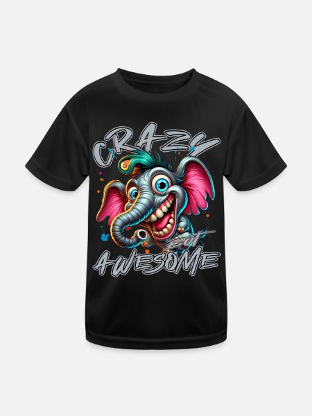 Style de bande dessinée d’éléphant fou mais génial - T-shirt sport Enfant - noir - Devant