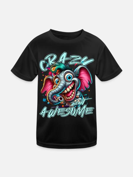 Style de bande dessinée d’éléphant fou mais génial - T-shirt sport Enfant - noir - Devant