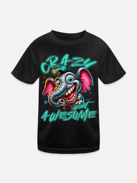 Style de bande dessinée d’éléphant fou mais génial - T-shirt sport Enfant - noir - Devant