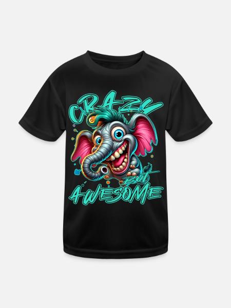 Style de bande dessinée d’éléphant fou mais génial - T-shirt sport Enfant - noir - Devant