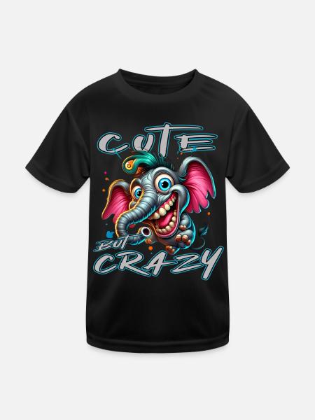 Cute but Crazy Elephant Comic Style - Kids Functional T-Shirt - black - Front