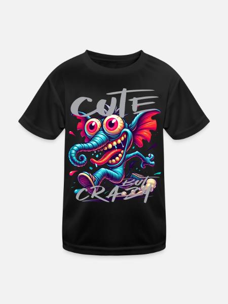 Cute but Crazy Elephant Comic Style - Kids Functional T-Shirt - black - Front
