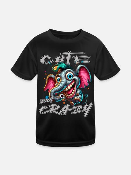 Cute but Crazy Elephant Comic Style - Kids Functional T-Shirt - black - Front