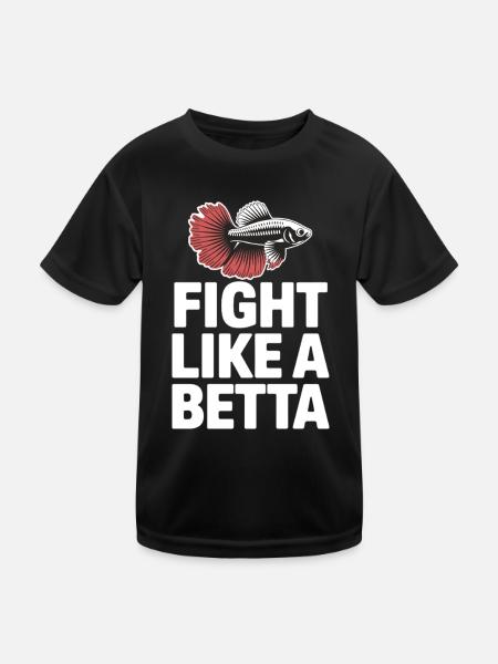 Fight like a Beta – Lustiges Fisch-Design - Kinder Funktions-T-Shirt - Schwarz - Vorne