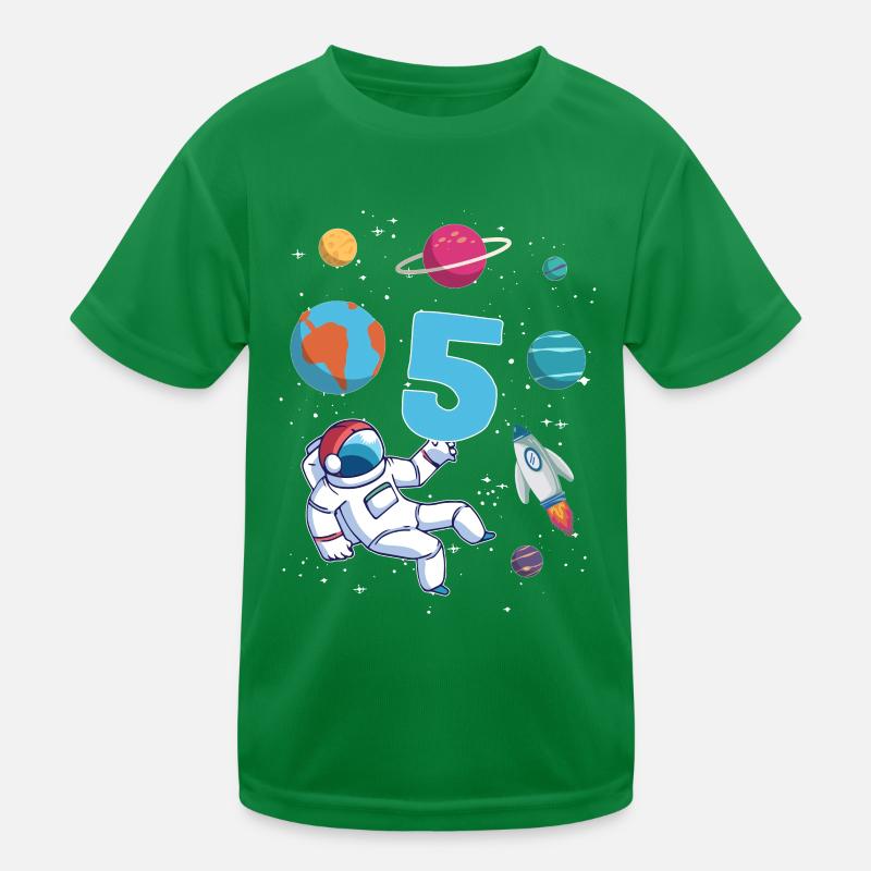 Astronaut rocket 5th birthday space 5 years Kids Functional T-Shirt