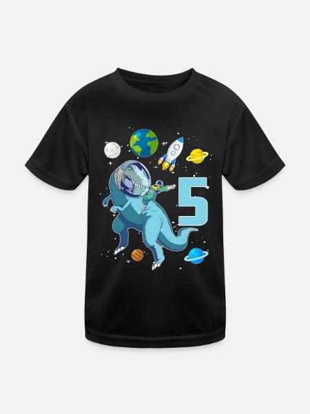 5ème anniversaire astronaute dinosaure 5 ans - T-shirt sport Enfant - noir - Devant