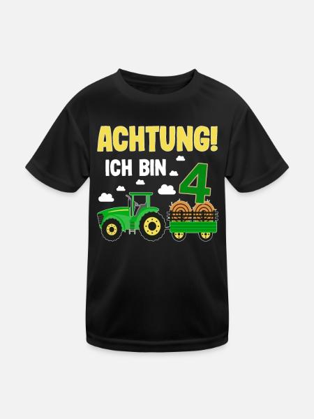 Traktor 4. Geburtstag Weg frei ich bin schon 4 - Kinder Funktions-T-Shirt - Schwarz - Vorne