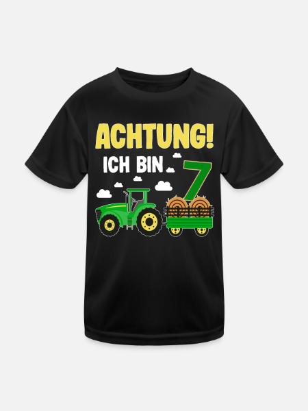 Traktor 7. Geburtstag Weg frei ich bin schon 7 - Kinder Funktions-T-Shirt - Schwarz - Vorne