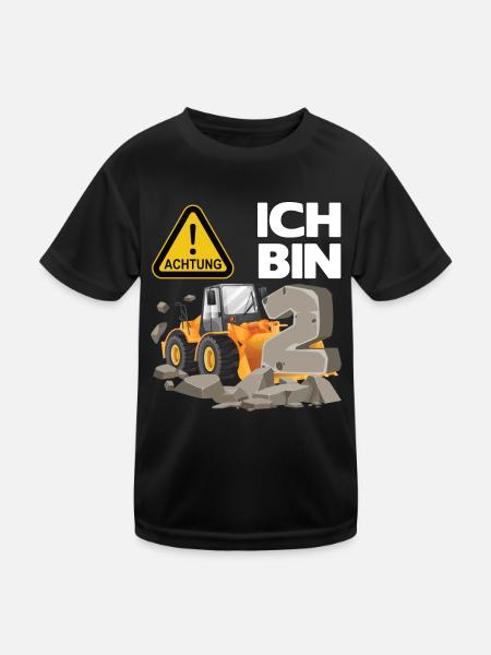 Bagger 2. Geburtstagsshirt Junge 2 Jahre Baustelle - Kinder Funktions-T-Shirt - Schwarz - Vorne