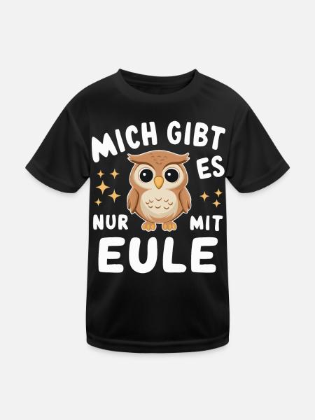Nachteule Eule Eulen Vogel - Kinder Funktions-T-Shirt - Schwarz - Vorne