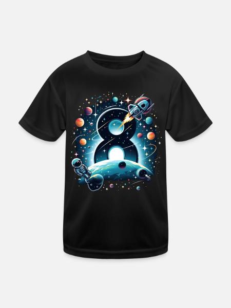 Astronaut 8. Geburtstag Weltraum Jungen 8 Jahre - Kinder Funktions-T-Shirt - Schwarz - Vorne