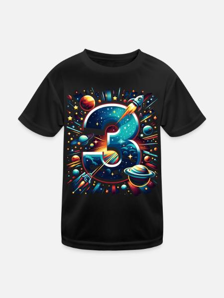 Astronaut 3rd Birthday Space Boys 3 Years - Kids Functional T-Shirt - black - Front