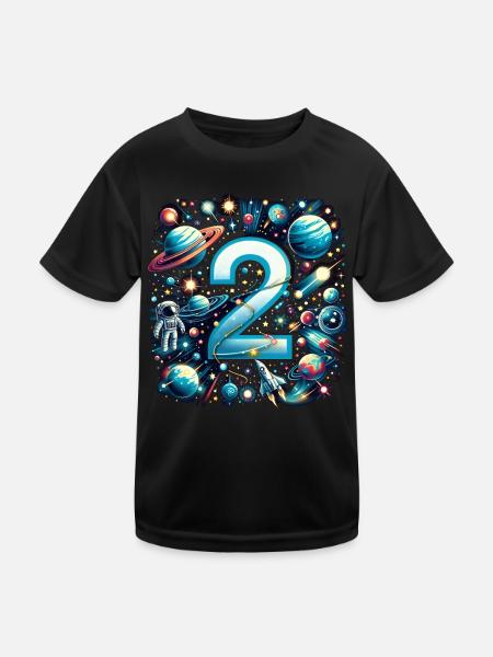 Astronaut 2nd Birthday Space Boys 2 Years - Kids Functional T-Shirt - black - Front