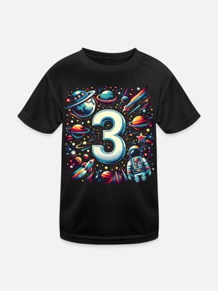 Astronaut 3rd Birthday Space Boys 3 Years - Kids Functional T-Shirt - black - Front