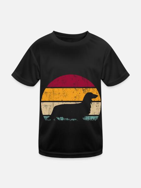 German Long-haired Dachshund Longhair Dachshund Retro - Kids Functional T-Shirt - black - Front