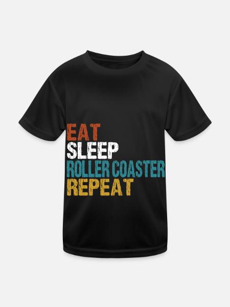 Achterbahn Roller Coaster Eat Sleep Repeat - Kinder Funktions-T-Shirt - Schwarz - Vorne