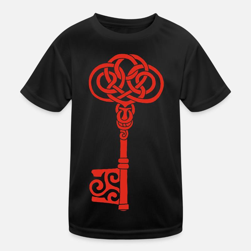 Roter keltischer Schlüssel Kinder Funktions-T-Shirt