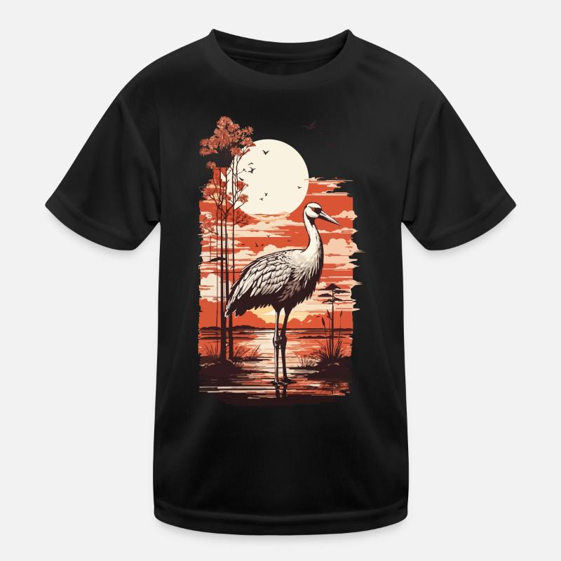 Asian Crane Art & Nature Bird Design Kids Functional T-Shirt