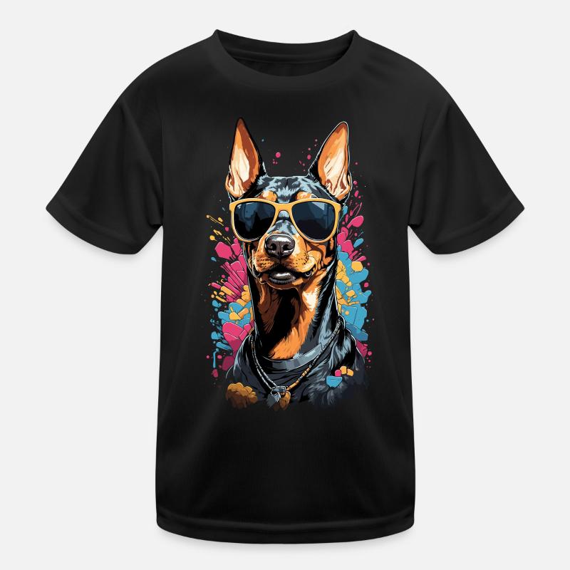 Cooler Dobermann Hund Design mit Stil Kinder Funktions-T-Shirt