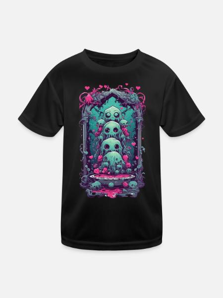 Weirdcore Schleimmonster Gothic Magie Design - Kinder Funktions-T-Shirt - Schwarz - Vorne